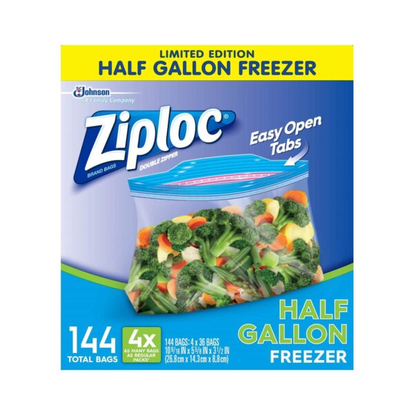 Ziploc Half-Gallon Freezer Bags (144 ct.) - Convenient Bulk Pack for Food Storage