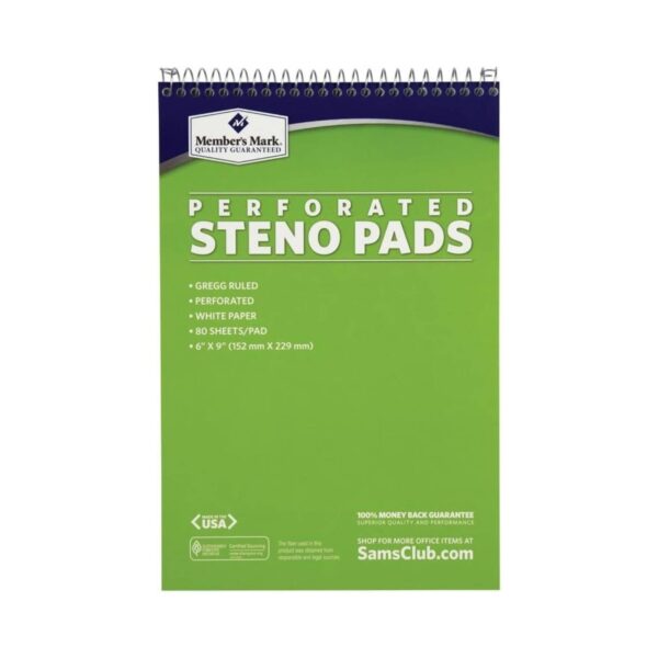 Members Mark Perforated Steno Pads, 6" x 9", White, 12pk.