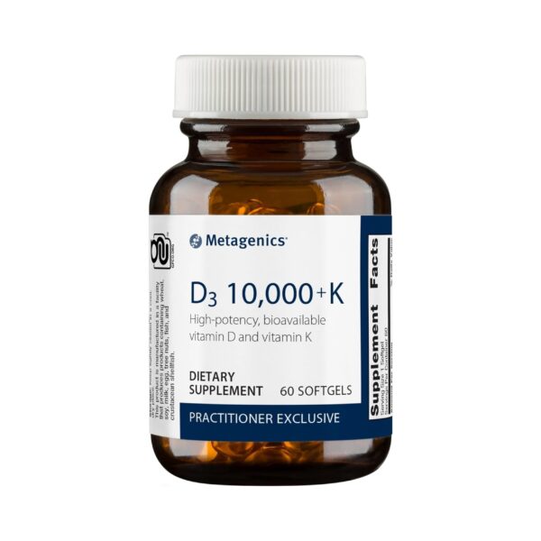 Metagenics D3 10,000 + K - Vitamin D with MK-7 (Vitamin K2) - Non-GMO - Gluten-Free - 60 Softgels