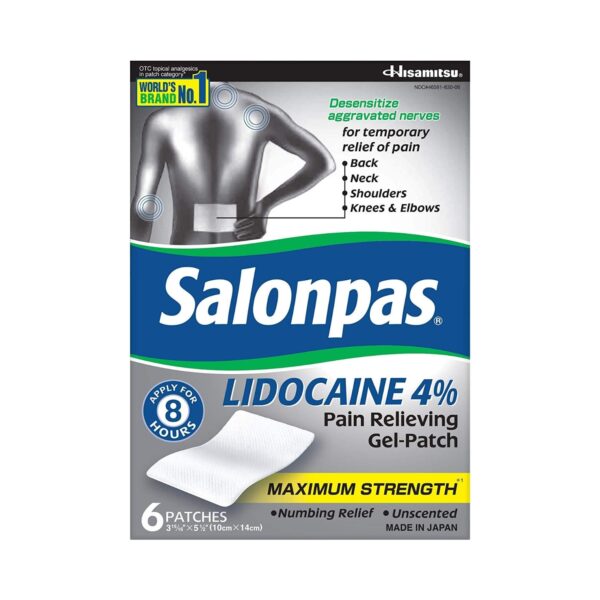 Salonpas LIDOCAINE (5 PACK Bundle) Pain Relieving Strength Gel Patch