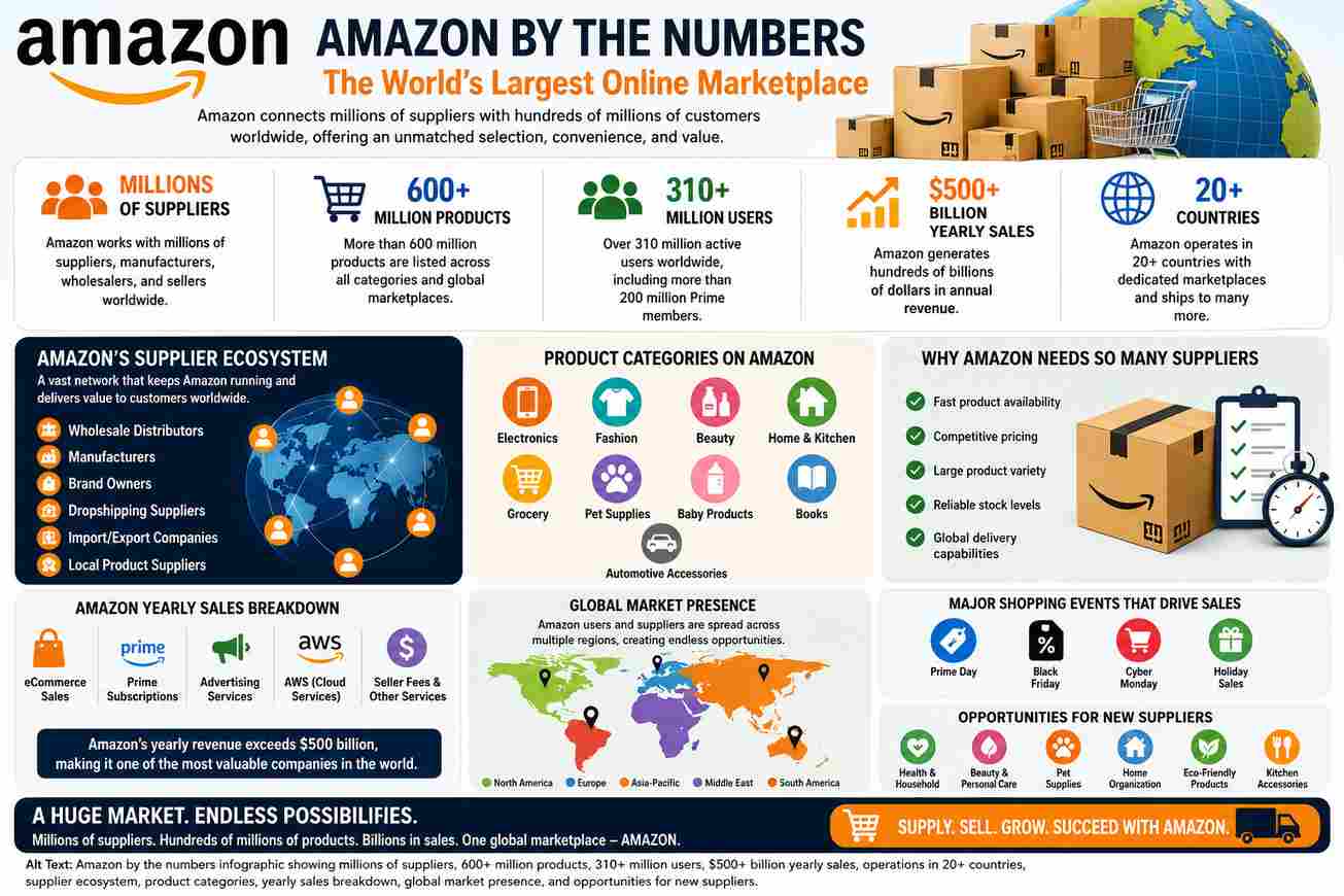 How many suppliers does Amazon have global supplier network illustration